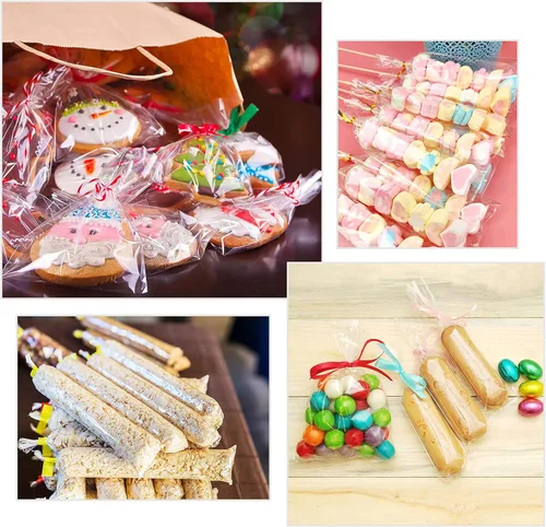 Miniatura 3 de ASTARON 200 bolsas de pretzel con lazos, bolsas de barra de pretzel, bolsas autoadhesivas para fiestas de cumpleaños, palitos de pretzels, bolsas