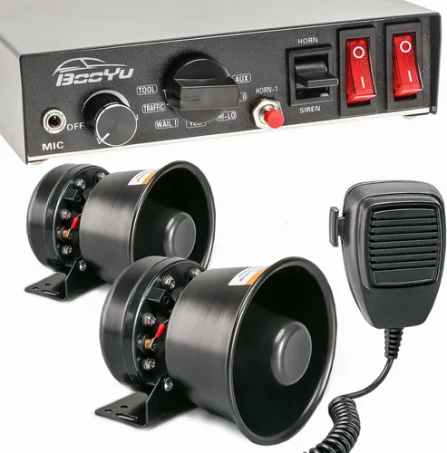 Miniatura 9 de Sirena de emergencia policial de 12 V 400 W para vehículos camiones, 9 tonos delgados altavoz bocina alarma sistema PA para ambulancia de bomberos