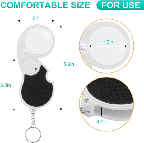 Miniatura 2 de Rongon Mini lupa de bolsillo con luz, 5 llaveros para joyeros, lupa antideslizante de mano para leer monedas, pasatiempos, viajes, 1.693 in
