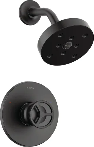 DELTA FAUCET Trinsic - Grifo de ducha de un solo mango con cabezal de ducha H2Okinetic, juego de grifo de ducha negro, kit de molduras de ducha,