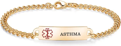 Miniatura 129 de Pulseras de identificación de alerta médica de 6.5 "-8.5" para mujeres, pulseras de emergencia médica de acero inoxidable, grabado gratuito