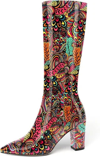 Miniatura 107 de AMBELIGHT Botas altas hasta la rodilla con cremallera y puntera puntiaguda para mujer, de patente sólida, tacón alto, 3.3 pulgadas