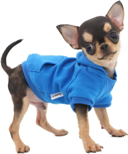 LOPHIPETS Sudadera ligera de algodón para perros pequeños – Sudadera con capucha para chihuahuas, cachorros y razas en miniatura - Azul/XS