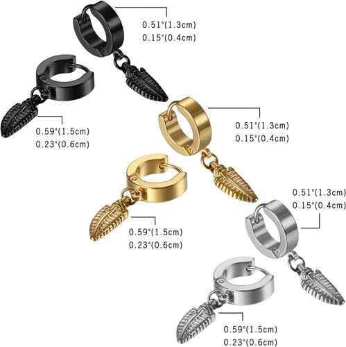 Miniatura 2 de Cupimatch Aretes con cruz de acero inoxidable, 3-6 pares, para hombre