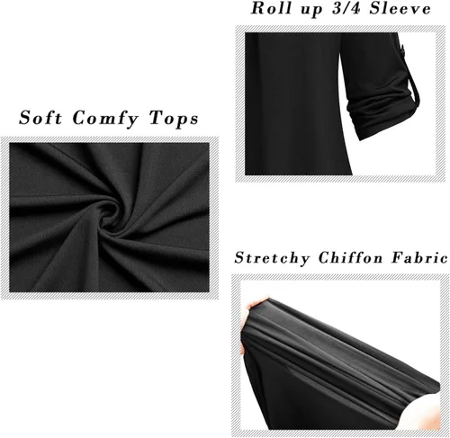 Miniatura 5 de Ninedaily Blusas de gasa con cuello en V y manga 34 para mujer