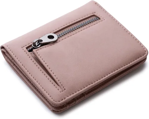 Miniatura 3 de Alldaily Pequeña cartera RFID para mujer, delgada, compacta, plegable, con bolsillo, mini monedero de viaje para mujer, Rosa oscuro, Compacto
