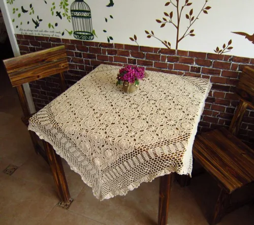 Miniatura 4 de Camino de mesa de encaje de ganchillo hecho a mano de algodón, manteles cuadrados, tapetes, tocador, bufanda, decoración, 19 pulgadas, beige