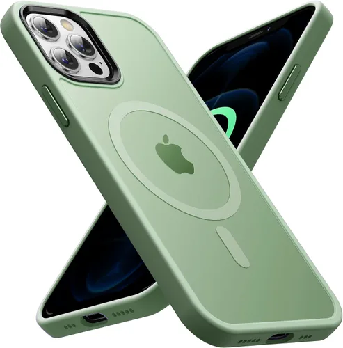 Funda magnética para iPhone 12/iPhone 12 Pro, probada en caídas de grado militar, compatible con MagSafe, a prueba de golpes, translúcida, parte