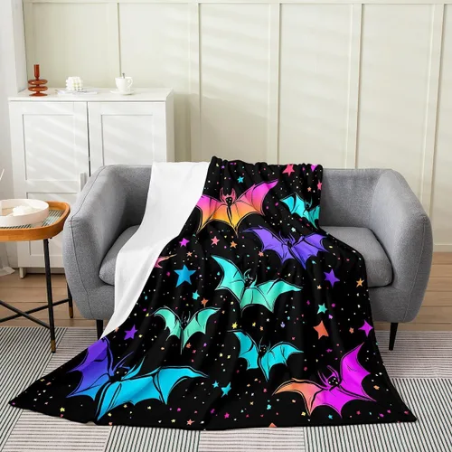 Miniatura 18 de Erosebridal Manta de murciélago de Halloween de 30 x 40 pulgadas, para todas las estaciones, con estrellas y galaxias, para niños, decoraciones