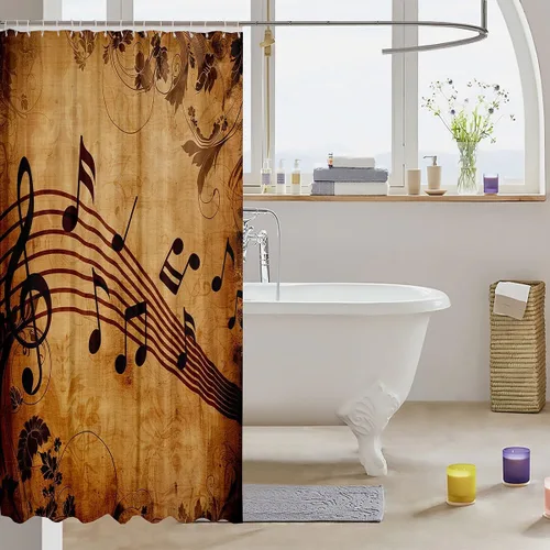 Miniatura 3 de Manfei Musical Shower Curtains Retro Musical Notes Print Bathroom Curtains for Kids Boys Girls Room Decor, Music Theme Waterproof Bath Curtains with