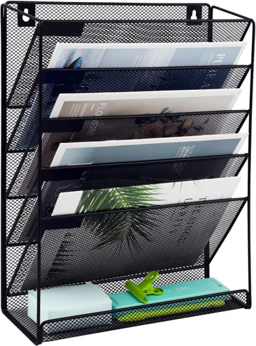 Miniatura 23 de EASEPRES Organizador de archivos de malla de 3 bolsillos para colgar en la pared, carpeta de papel para correo montada en la pared, organizador