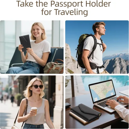 Miniatura 68 de Zoppen - Billetera de viaje con bloqueo RFID multiusos (Ver.4) Portatarjetas de pasaporte y vacunas, organizador de documentos de tres pliegues