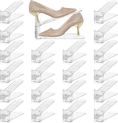 Miniatura 14 de FENRUNXU Organizador de zapatos para armario, organizador de zapatos apilables de doble capa, estante para zapatos, ahorro de espacio del 50%