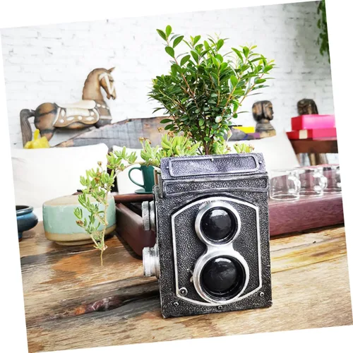 Miniatura 8 de Kisangel Maceta retro para cámara, decoración creativa con temática de cámara para escritorio, adorable maceta de resina para hogar, oficina, balcón
