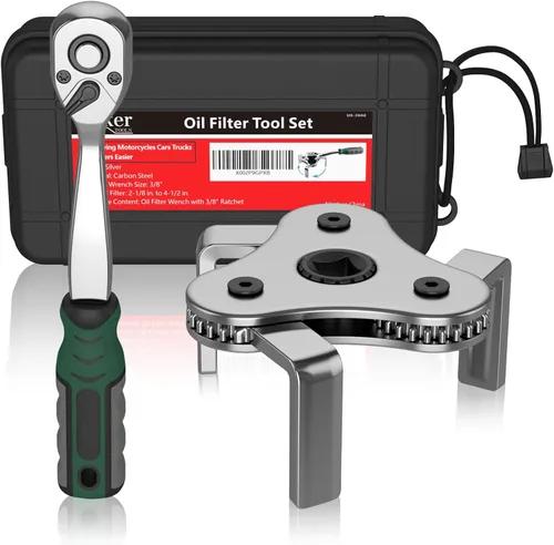 Moker Llave universal para filtro de aceite ajustable, herramientas removedoras de filtro de aceite de 3 mordazas que se ajustan a filtros de 2-1/8