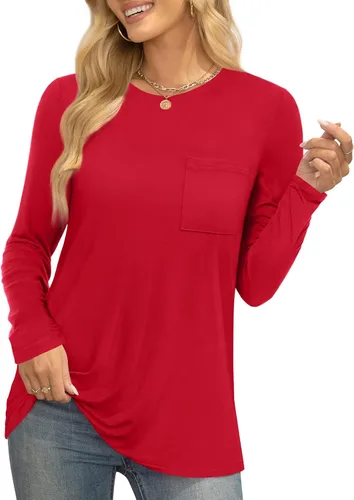 Miniatura 3 de HOTGIFT Womens Fall Winter Tunic Tops Long Sleeve Crewneck T-Shirts Loose Comfy Soft Blouse with Pocket