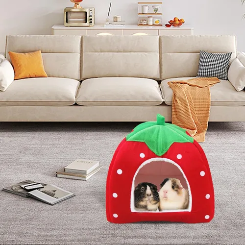 Miniatura 7 de Cama de conejillo de indias, acogedor escondite de conejo con forro polar cálido, lavable, taza para acurrucarse, casa de invierno para mascotas