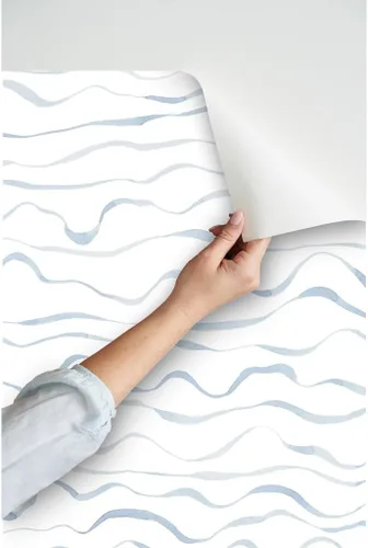 Miniatura 3 de Papel tapiz autoadhesivo de 3 x 2 pies – Papel tapiz extraíble personalizado con ondas de acuarela azul claro y gris Spoonflower