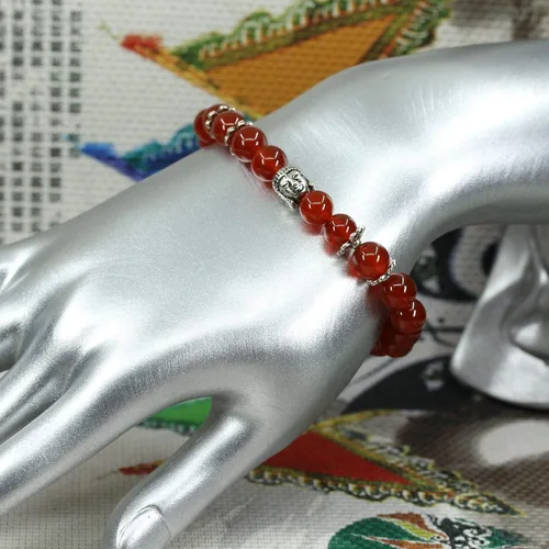 Miniatura 3 de Natural Gemstone with 925 Sterling Silver Buddha Head Gemstone 8mm Round Beads Stretch Bracelet 7 Inch