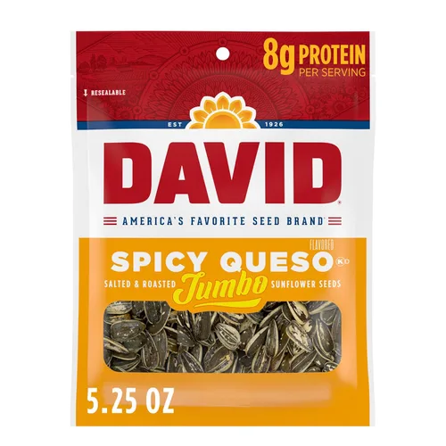 DAVID Semillas de girasol gigantes, tostadas, picante, saladas, queso, amigable con dietas ceto, 5.25 onzas, 12 unidades