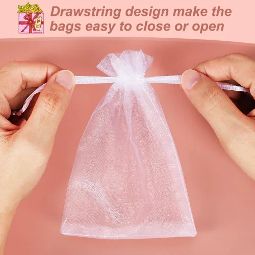 Miniatura 2 de Paquete de 100 bolsas de organza de HRX, 3.9 x 5.9 pulgadas, para regalos de Navidad, bodas, bolsos con cordón de regalo, bolsas de joyería, bolsas