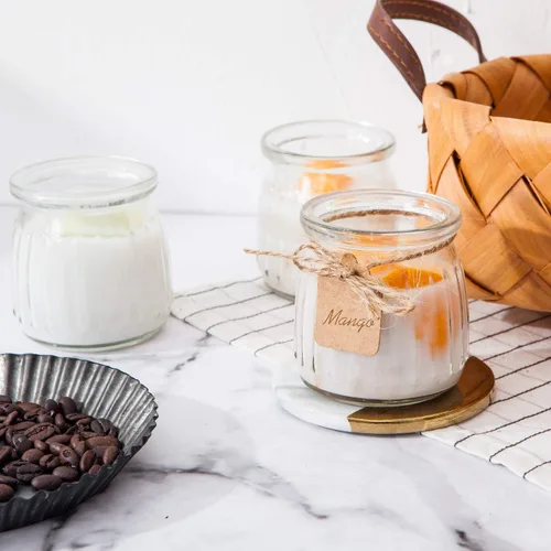 Miniatura 5 de Tarros de vidrio, tarros de yogur de vidrio de 7 onzas con tapas (PE), tarro de pudín de vidrio de repuesto con tapas de plástico, recipiente