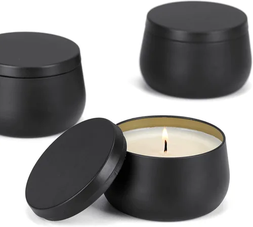 Miniatura 3 de Latas de velas de 8 onzas con tapas, tarros de velas negras, latas de velas a granel para hacer velas, tarros de fabricación de velas