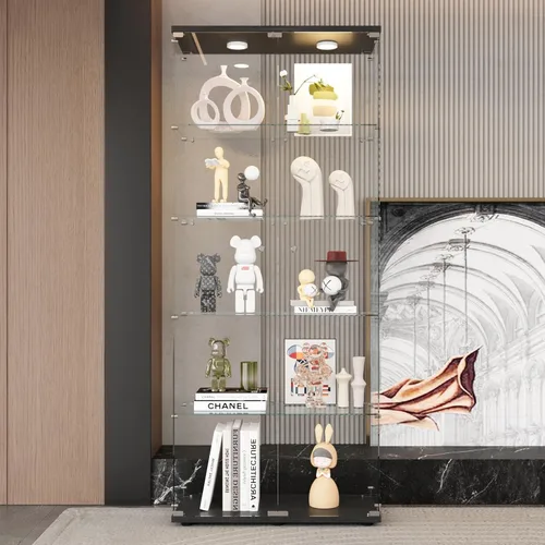Miniatura 25 de LFT HUIMEI2Y Vitrina de cristal con puerta y cerradura, gabinete Curio de 4 niveles para coleccionables, figuras, vino, vitrina de vidrio templado