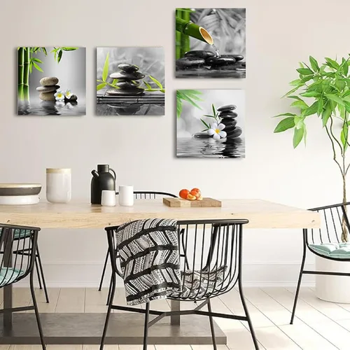 Miniatura 7 de Yxbhhym Arte de Pared para Baño Decoración de Pared en Blanco y Negro Obra de Arte Zen Buda Verde Impresiones en Lienzo Pósteres Imagen de Spa