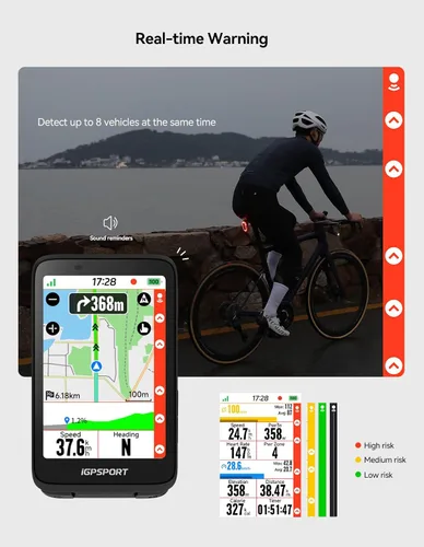 Miniatura 3 de iGPSPORT SR Mini Luz de Radar para Bicicleta, Distancia de Monitoreo 160M, Vida de Batería 20H, Luz Trasera de Freno Intermitente Impermeable