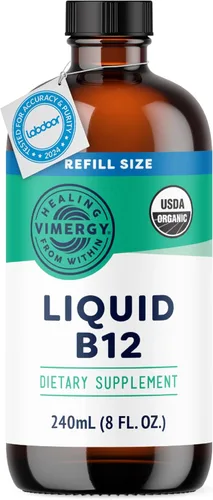 Miniatura 10 de Vimergy Suplemento orgánico de vitamina B12 líquida USDA de 2500 mcg, metilcobalamina y adenosilcobalamina de absorción rápida, vitaminas B12