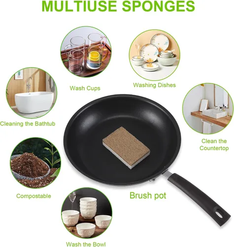 Miniatura 3 de Esponjas naturales para platos, paquete de 12 – Keep Soap Esponja de cocina biodegradable Esponja de coco compostable – Esponjas de limpieza