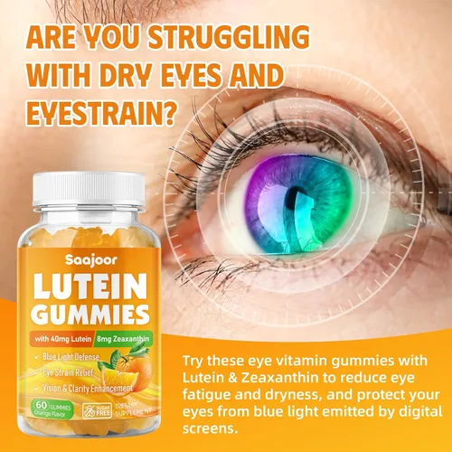 Miniatura 7 de Gomitas de luteína y zeaxantina, suplemento vitamínico para ojos con 40 mg de luteína y 8 mg de zeaxantina para apoyar la salud macular, la visión