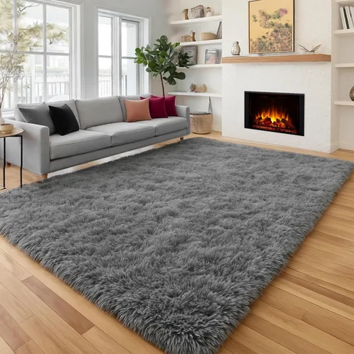 Miniatura 16 de PAGISOFE Alfombras esponjosas de dormitorio de 4 x 6 pies, color negro, alfombra moderna para sala de estar, alfombra lanuda para interiores