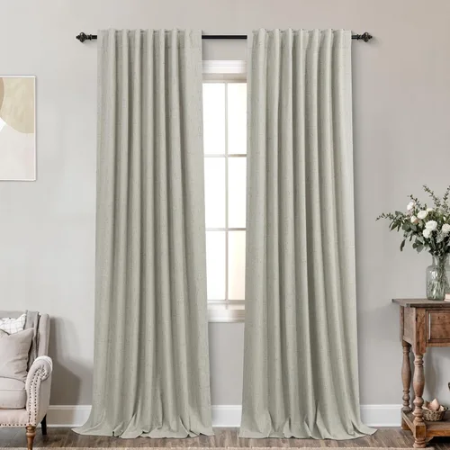Miniatura 95 de KOUFALL - Cortinas de medio estilo francés de lino para ventana, juego de 2 cortinas cortas de 40 pulgadas de longitud, para privacidad, cortinas