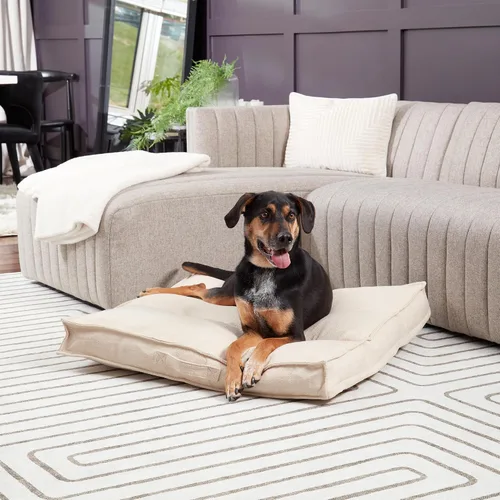 Miniatura 3 de Happy Hounds Milo - Cama cuadrada copetuda para perro, color crema, mediano (32 x 32 pulgadas)