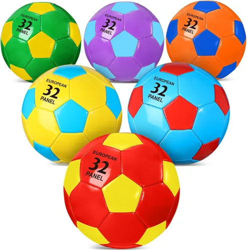 Miniatura 8 de HyDren Paquete de 6 pelotas de fútbol a granel con bomba, coloridas pelotas de fútbol de práctica para niños y jóvenes, entrenamiento en interiores