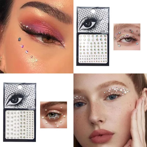 Miniatura 6 de Sombra de ojos con purpurina plateada y 3 piezas de gemas faciales en barra, sombra de ojos y joyas para el cabello, diamantes de imitación