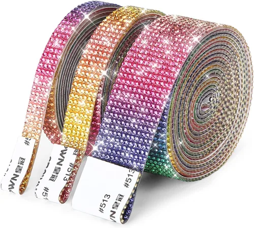 Miniatura 9 de 3 rollos / 6.6 yardas, cinta autoadhesiva de diamantes de imitación de diamantes de imitación, diamantes de imitación para manualidades, decoración