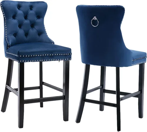 Miniatura 13 de Aoowow Juego de 2 taburetes de bar tapizados de terciopelo con altura de mostrador, altura del asiento de 26.3 pulgadas, sillas de bar sin brazos