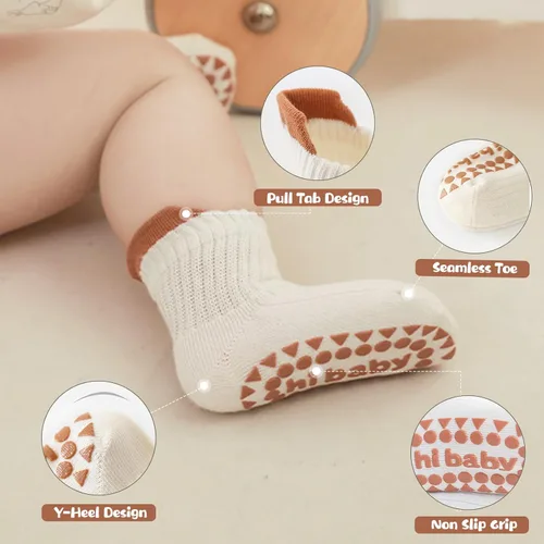 Miniatura 3 de BONANGEL Baby Socks with Grips, 8 Pairs Non Slip Cotton Ankle Socks for Toddler Girls Boys Infants Kids 0-5 Years Old