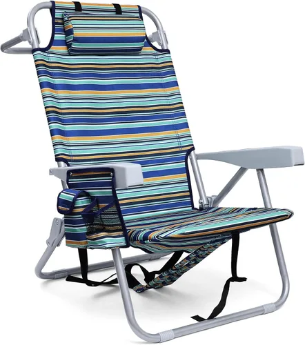 Miniatura 8 de Yestomo Sillas de playa para adultos, resistentes, compactas, portátiles, plegables, con correas de mochila y bolsa grande para enfriar, soporta