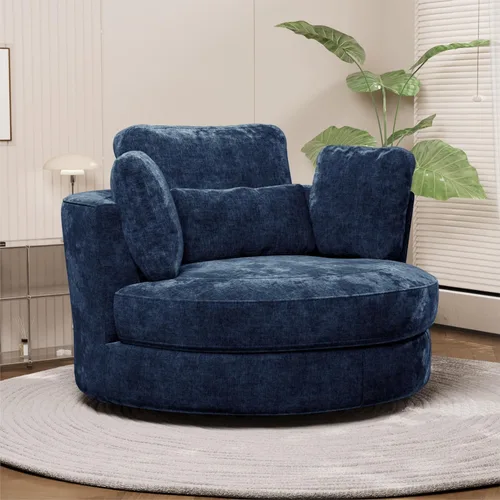 Miniatura 34 de Chifee & Vingol Silla decorativa giratoria de gran tamaño de 40.35 pulgadas, silla redonda tapizada de barril con almohadas, sillas giratorias