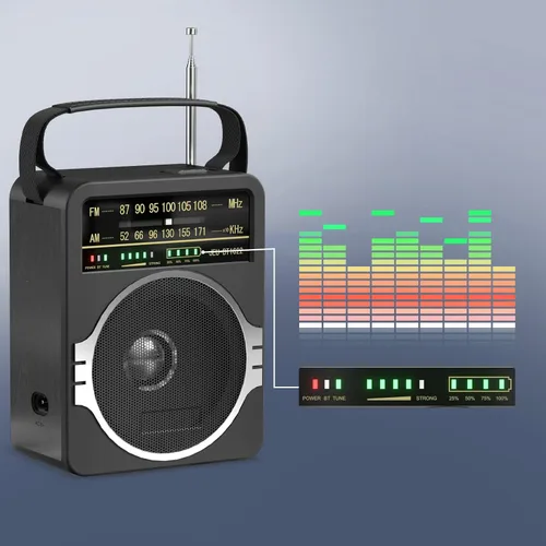 Miniatura 5 de JEUJUG Radio AM FM portátil, Radio Bluetooth 5.0 de 5 Watts con altavoz, Radio FM con batería recargable incorporada/Batería DC D*4 de celdas