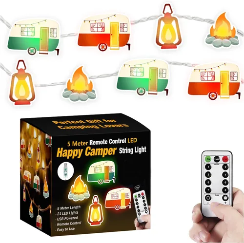 Luces de Cadena para Caravana RV Luces de Caravana para Exteriores, 16.5 pies USB Divertidos Regalos de Campamento 21 Led con Control Remoto y