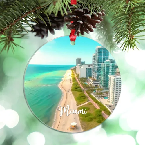 Miniatura 12 de Miami Florida, Estados Unidos, decoración de árbol de Navidad, recuerdos de ciudad de campo, recuerdos personalizados de Navidad 2023, decoración