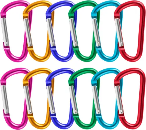 GOGO 48PCS mosquetón clip de llavero de 3 pulgadas, gancho de mosquetón de metal de aluminio en forma de D