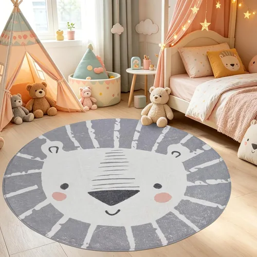 Miniatura 14 de ABREEZE Alfombra redonda de león de 2.6 pies, alfombra de juegos para niños, alfombra de juegos para niños, lavable, antideslizante, con temática