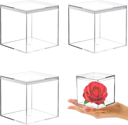 Miniatura 11 de KissYou Caja de Acrílico Grande Cajas de Exhibición Transparentes con Tapa Cubo Cuadrado Transparente Caja de Almacenamiento de Acrílico para Bodas
