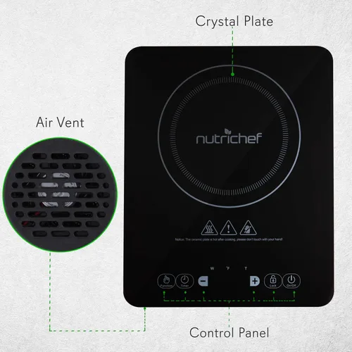 Miniatura 3 de NutriChef Placa de cocción eléctrica de inducción – Quemador de estufa portátil digital único digital para encimera, bloqueo de seguridad